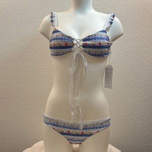 Blue and White Patterned Bikini Set